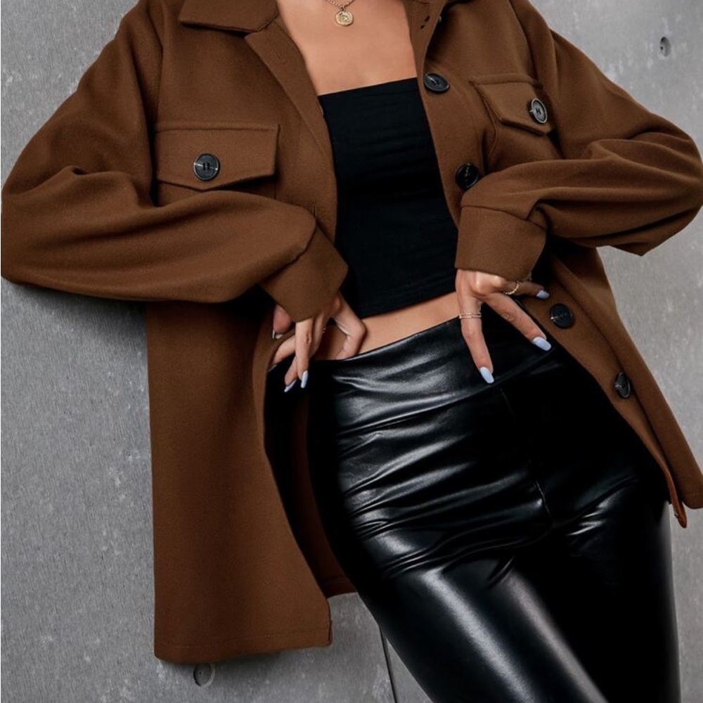 Flap Pocket Drop Shoulder Over coat - Picture 3 of 3